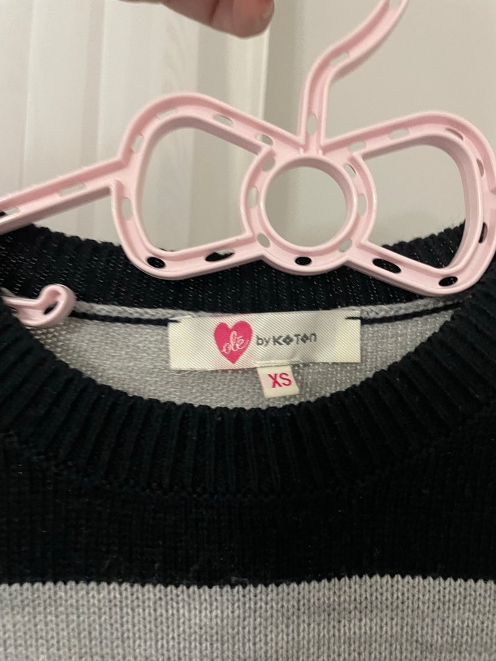 Gri Lacivert Çizgili Kadın Triko Uzun Elbise - Görsel 3