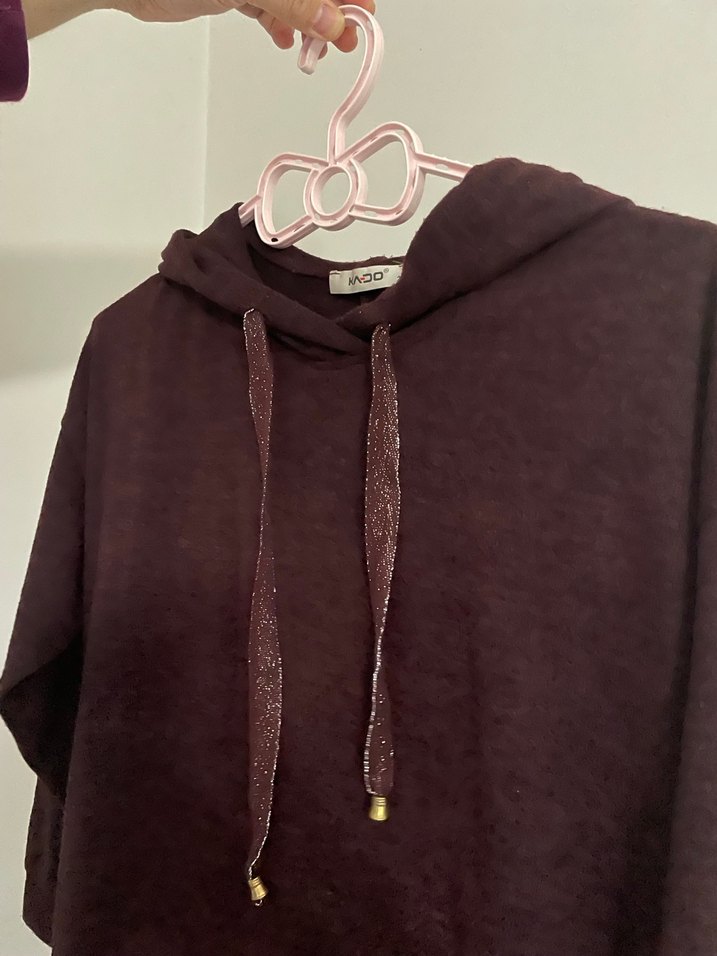 Bordo Bohem Midi Triko Kadın Tunik - Görsel 3