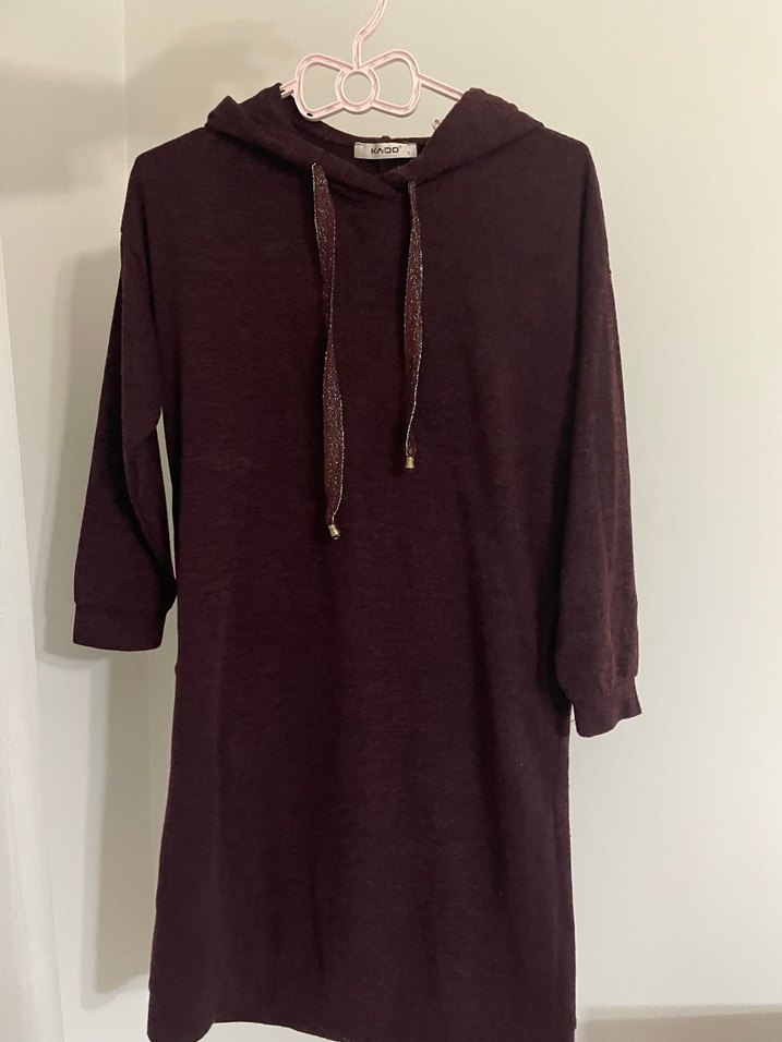 Bordo Bohem Midi Triko Kadın Tunik - Görsel 2