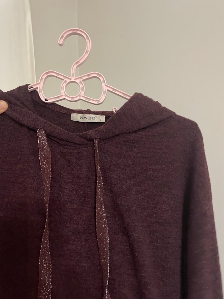 Bordo Bohem Midi Triko Kadın Tunik - Görsel 5