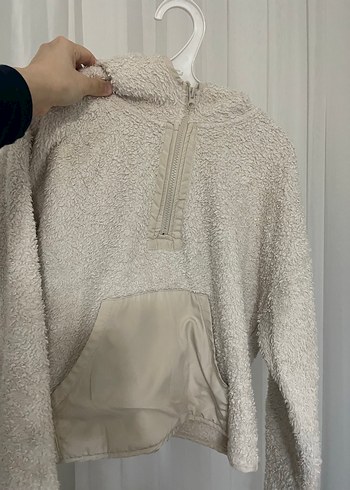 Gri Kadın Peluş Fermuarlı Sweatshirt - Görsel 2