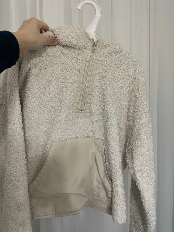 Gri Kadın Peluş Fermuarlı Sweatshirt - Görsel 2