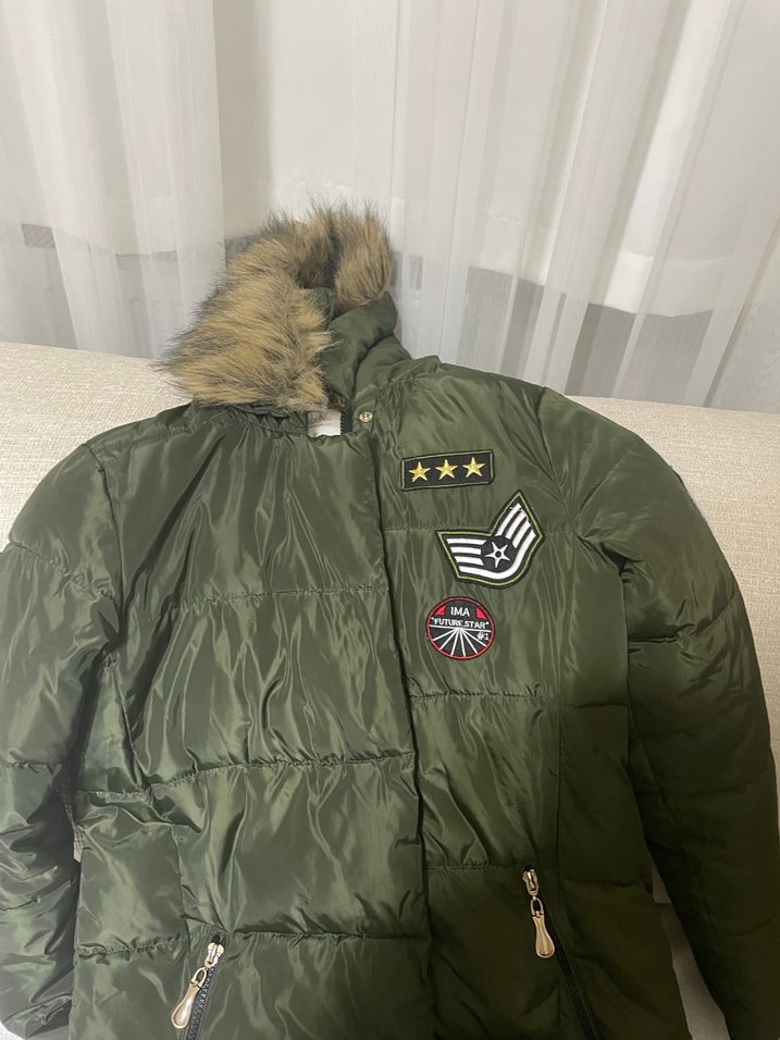 Kadın Haki Kamuflaj Suni Kürk Detaylı Kışlık Mont - Görsel 2