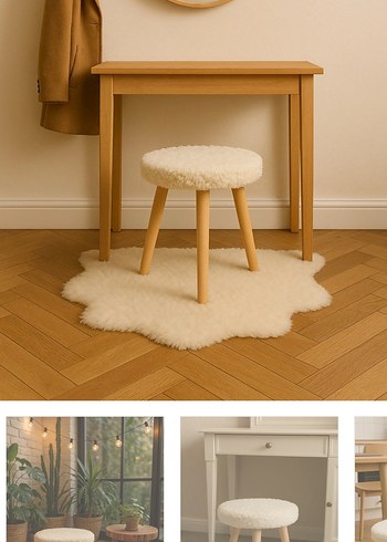 Beyaz Peluş Kumaşlı Makyaj Sandalyesi - Görsel 2