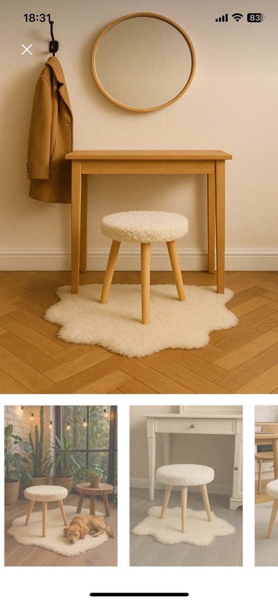 Beyaz Peluş Kumaşlı Makyaj Sandalyesi - Görsel 2