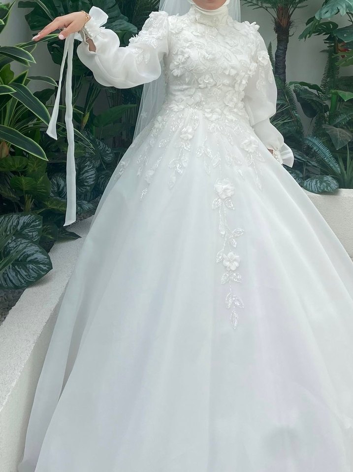 Özel Dikim Uzun Kollu Prenses Gelinlik - Görsel 2