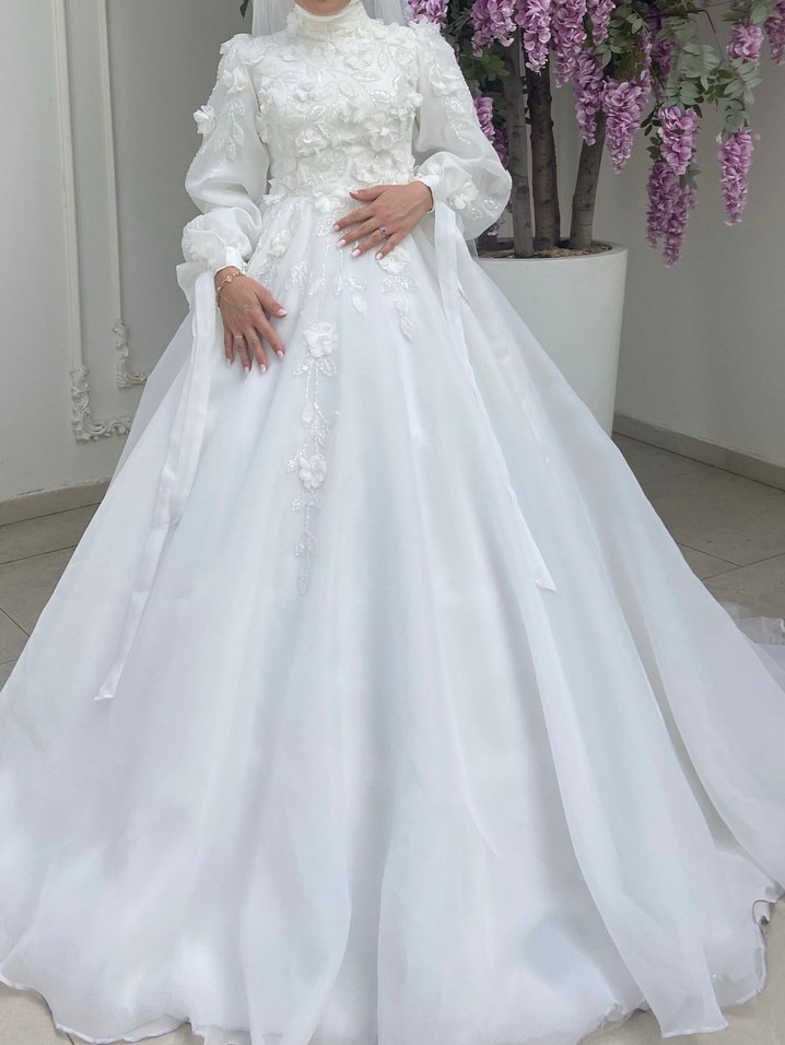 Özel Dikim Uzun Kollu Prenses Gelinlik - Görsel 4