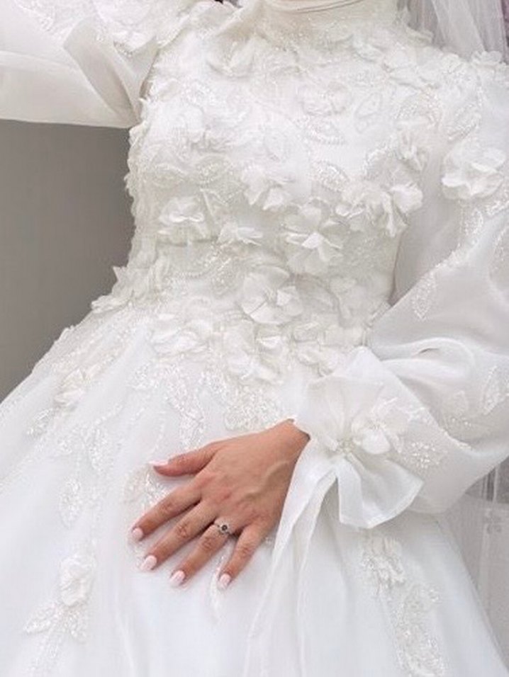 Özel Dikim Uzun Kollu Prenses Gelinlik - Görsel 5