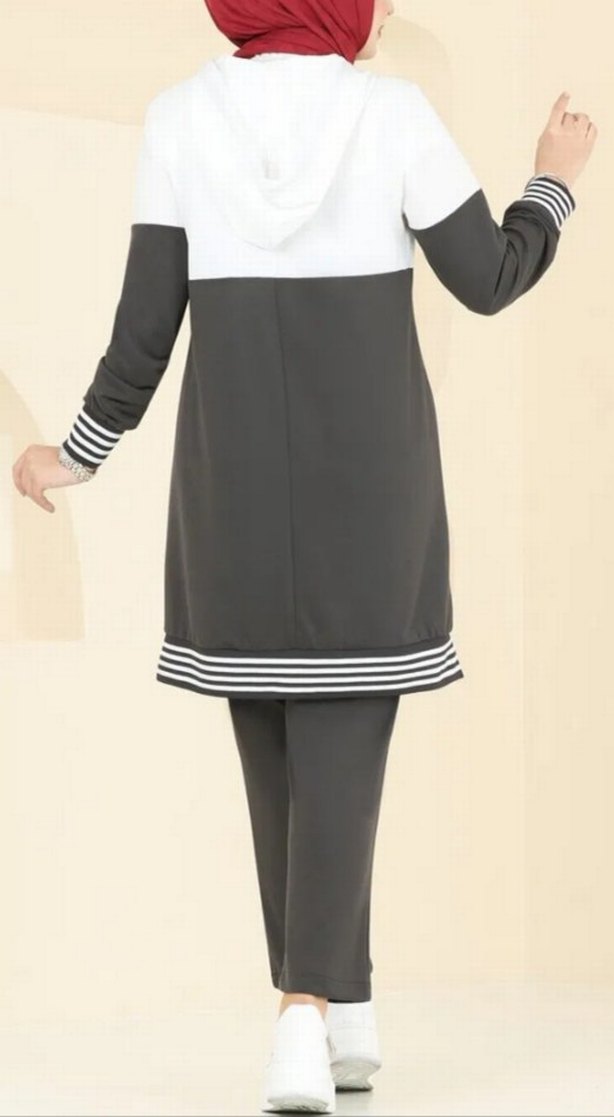 Gri Uzun Kollu Spor Salaş Tunik TAKIM - Görsel 2