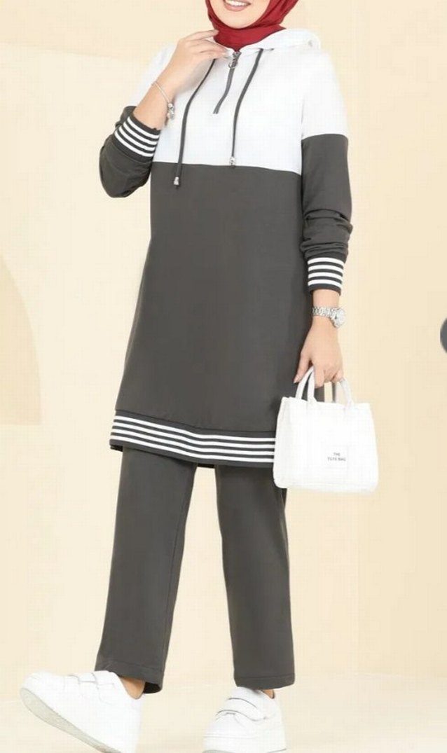 Gri Uzun Kollu Spor Salaş Tunik TAKIM - Görsel 5