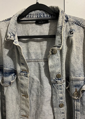 l Beden gri Renk Gri Düğmeli Kadın Denim Ceket