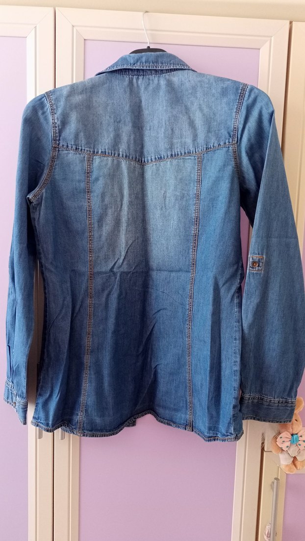 Düğmeli Mavi Denim Kadın Gömlek - Görsel 5