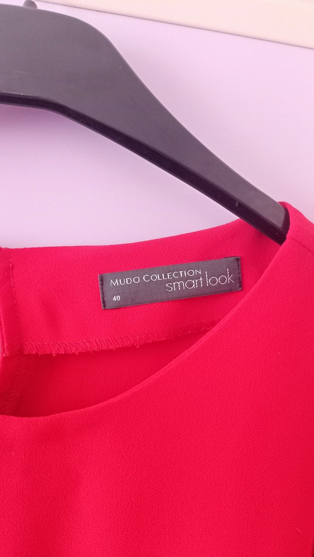 Kırmızı Krep Kumaş Tunik veya Elbise, Uzun Kollu, Salaş Kesim - Görsel 4