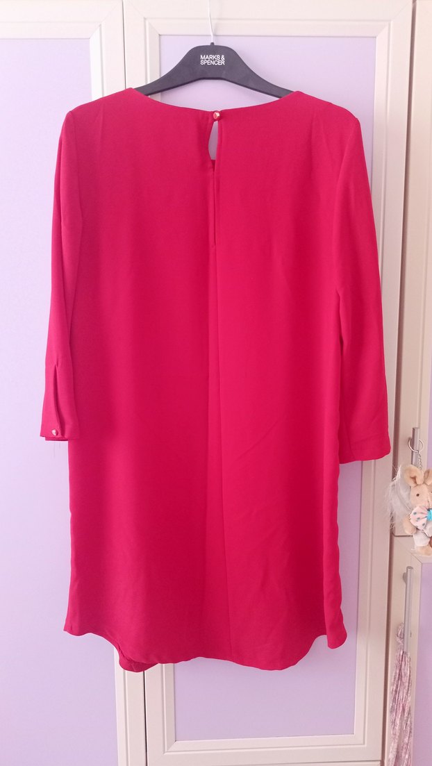 Kırmızı Krep Kumaş Tunik veya Elbise, Uzun Kollu, Salaş Kesim - Görsel 5