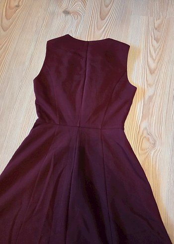 Bordo Fermuarlı V Yaka Elbise - Görsel 7