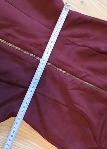 Bordo Fermuarlı V Yaka Elbise - Görsel 5