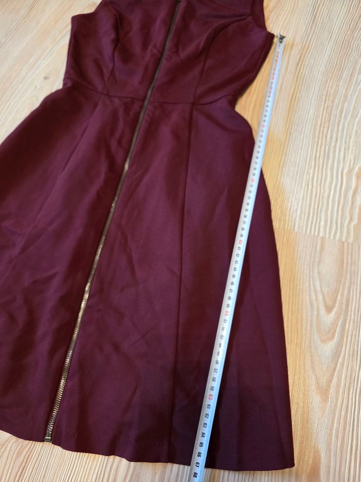 Bordo Fermuarlı V Yaka Elbise - Görsel 4