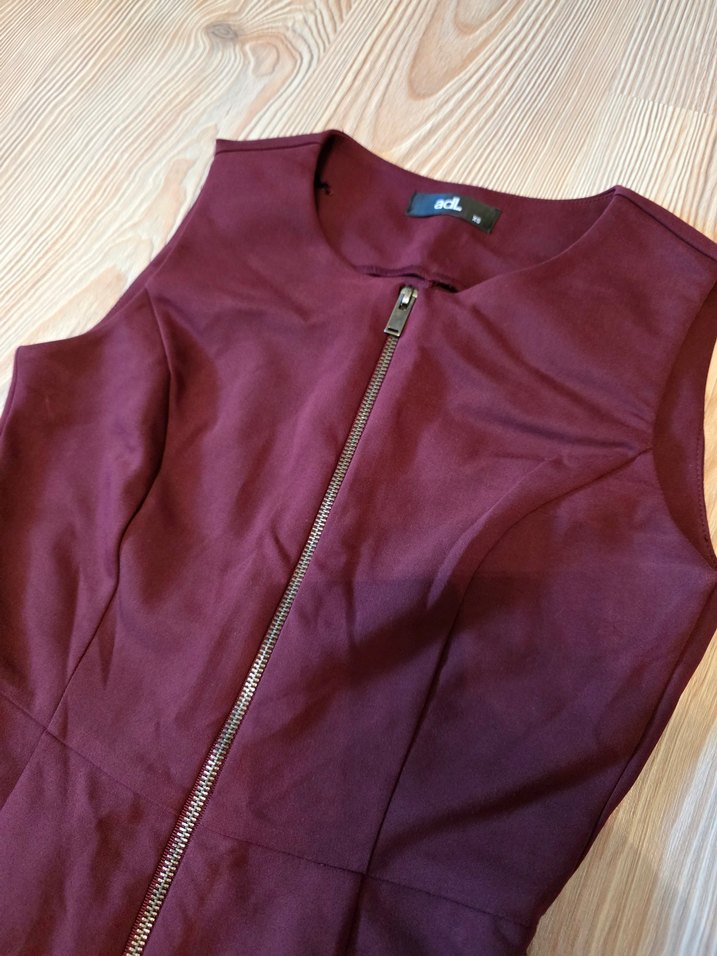 Bordo Fermuarlı V Yaka Elbise - Görsel 2