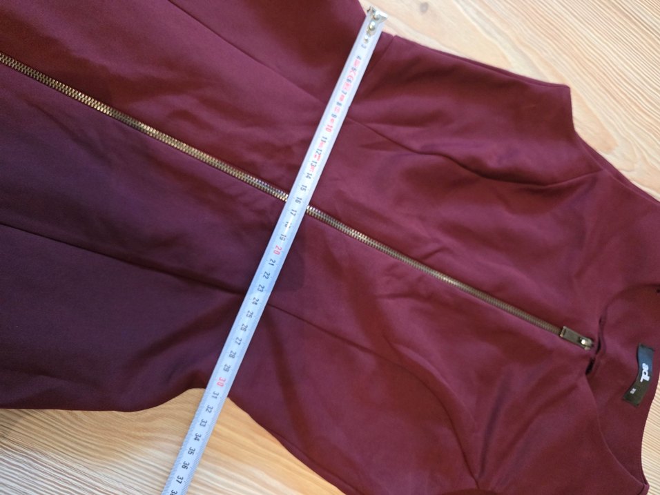 Bordo Fermuarlı V Yaka Elbise - Görsel 5