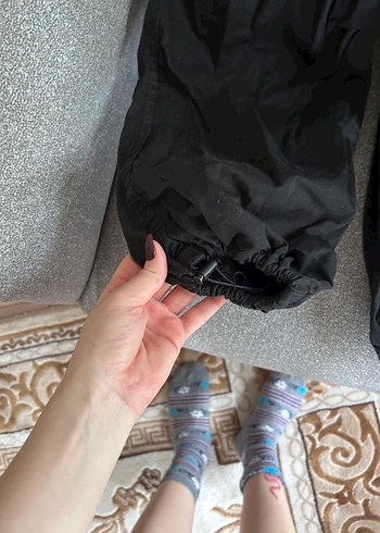 s Beden Siyah Kemerli Rahat Keten Kadın Pantolon