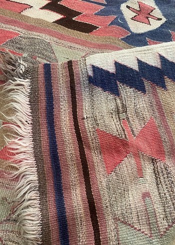 Etnik Desenli Bohem Çok Renkli El Dokuması Kilim - Görsel 3