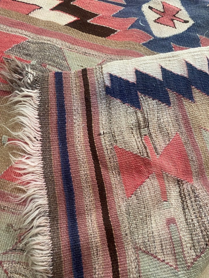 Etnik Desenli Bohem Çok Renkli El Dokuması Kilim - Görsel 3