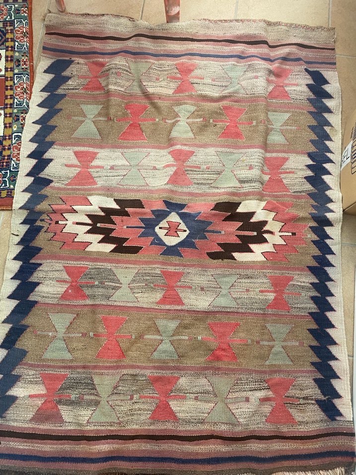 Etnik Desenli Bohem Çok Renkli El Dokuması Kilim - Görsel 2