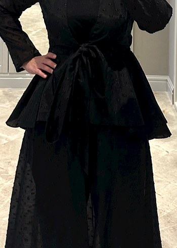 Siyah Uzun Hamile Keten Ceket - Görsel 5