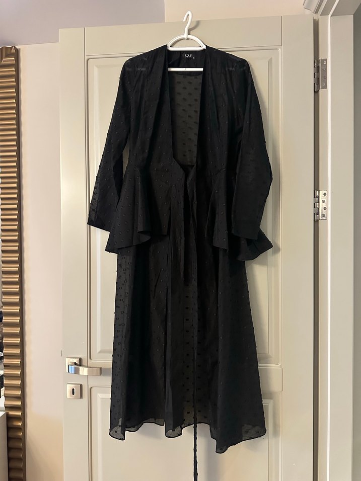 Siyah Uzun Hamile Keten Ceket - Görsel 2