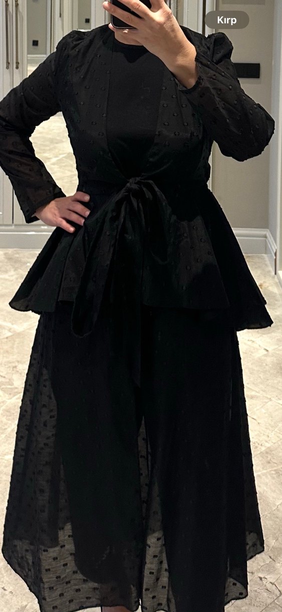 Siyah Uzun Hamile Keten Ceket - Görsel 5