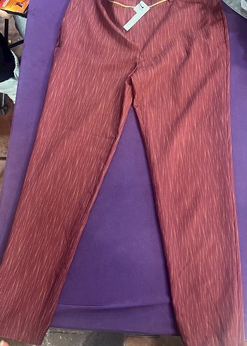 Bordo Pilili Kadın Kumaş Pantolon - Görsel 2