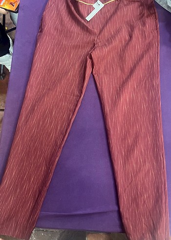 Bordo Pilili Kadın Kumaş Pantolon - Görsel 3