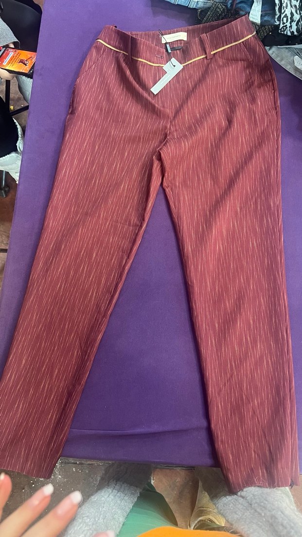 Bordo Pilili Kadın Kumaş Pantolon - Görsel 2