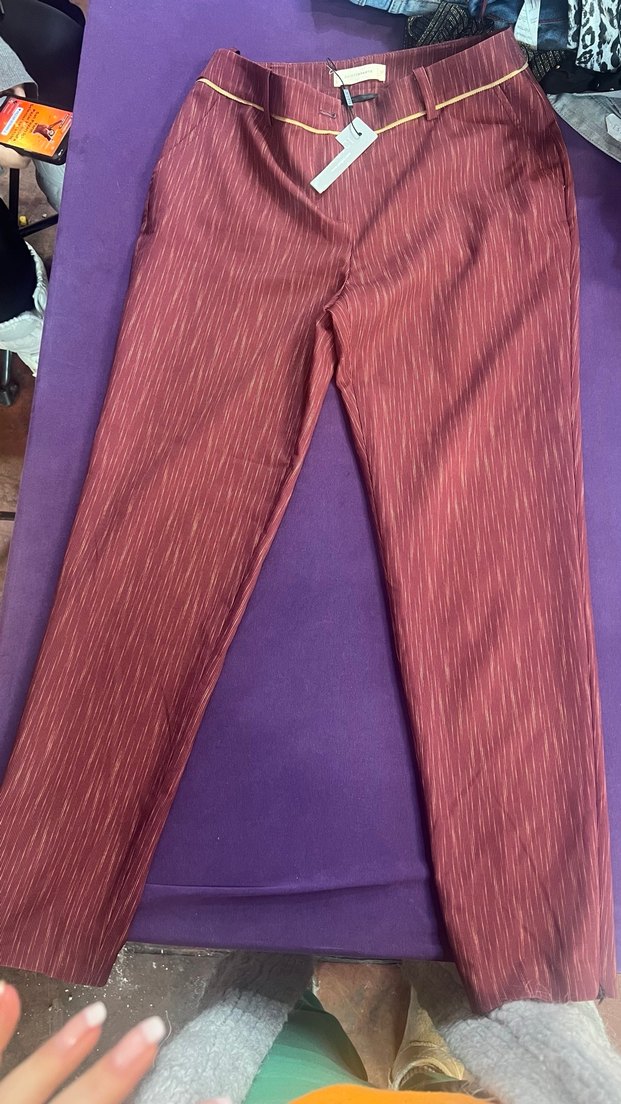 Bordo Pilili Kadın Kumaş Pantolon - Görsel 3