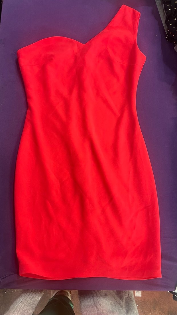 Nar çiçeği  Drapeli tek kolMidi Abiye Elbise - Görsel 2