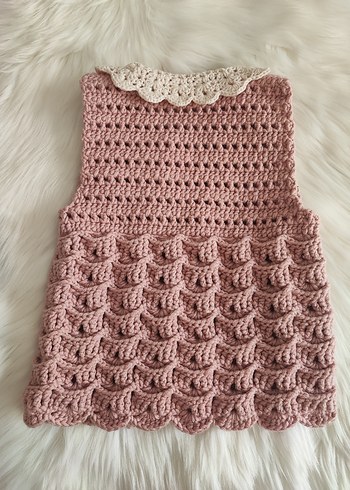 Kız Çocuk Dantel Yaka Vintage Örgü Yelek - Görsel 2