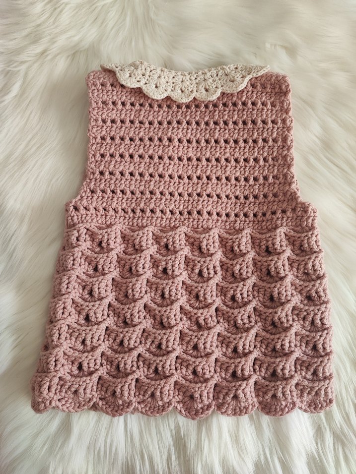 Kız Çocuk Dantel Yaka Vintage Örgü Yelek - Görsel 2