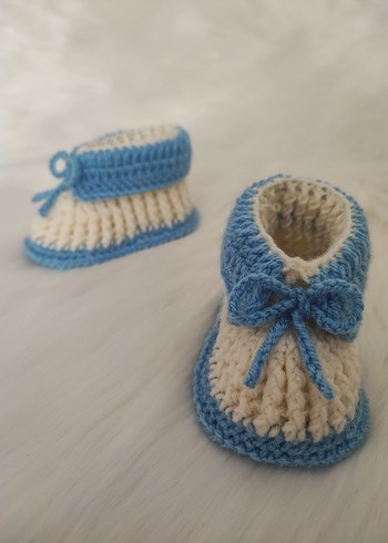 Mavi Örgü Erkek Bebek Patik - Görsel 5