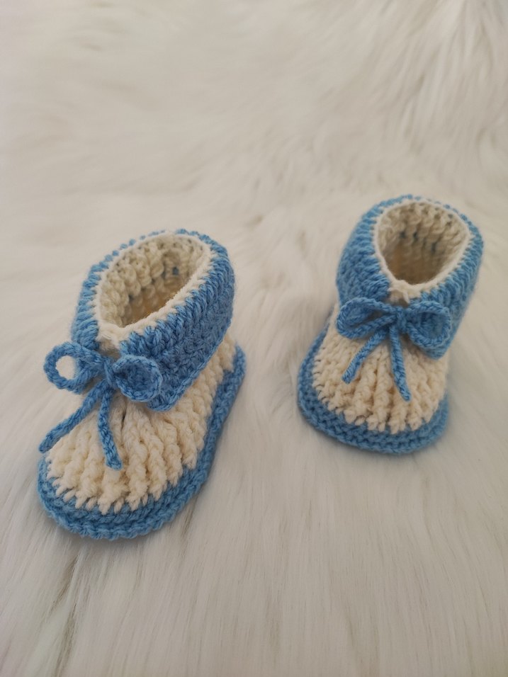 Mavi Örgü Erkek Bebek Patik - Görsel 4