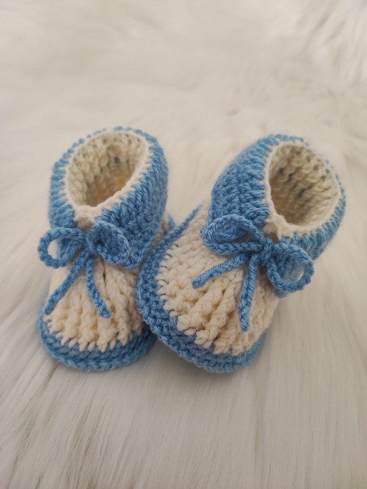 Mavi Örgü Erkek Bebek Patik - Görsel 3