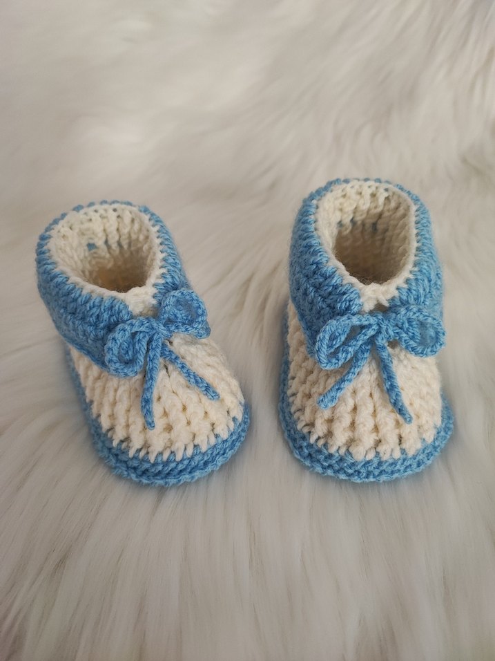 Mavi Örgü Erkek Bebek Patik - Görsel 2