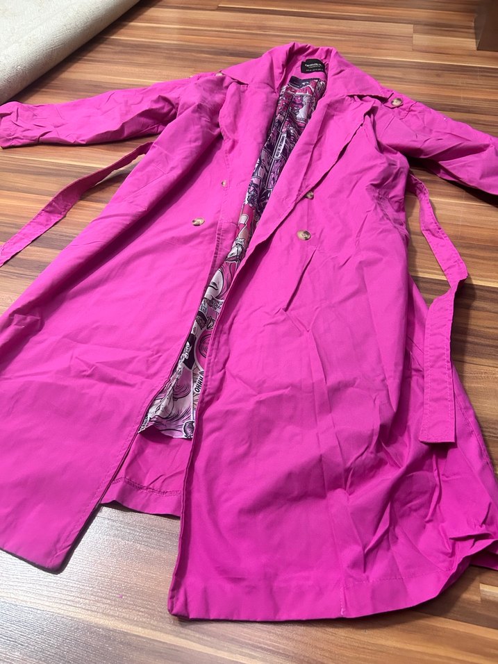 Uzun Pembe Kuşaklı Kadın Trençkot - Görsel 2