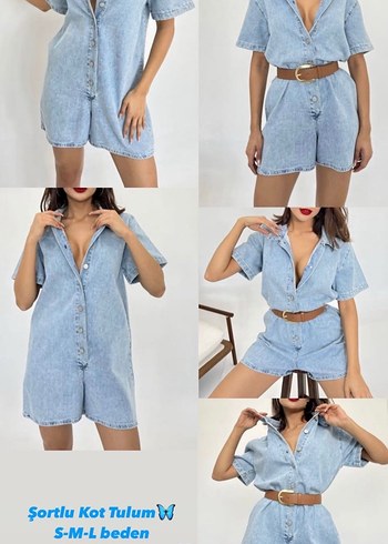 Mavi Denim Kısa Kollu Kadın Tulum - Görsel 2