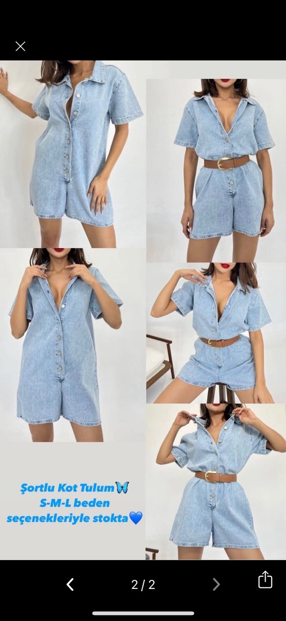 Mavi Denim Kısa Kollu Kadın Tulum - Görsel 2