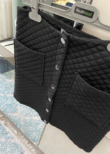 Düğmeli Siyah Kadın Mini Etek - Görsel 2