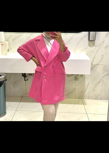 Pembe Midi Düğmeli Kadın Ceket - Görsel 2