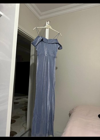 Uzun Gri Drapeli Straplez Abiye Elbise - Görsel 2