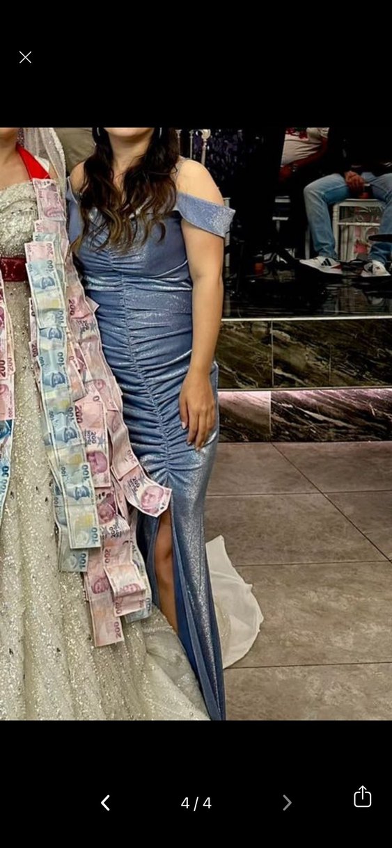 Uzun Gri Drapeli Straplez Abiye Elbise - Görsel 4