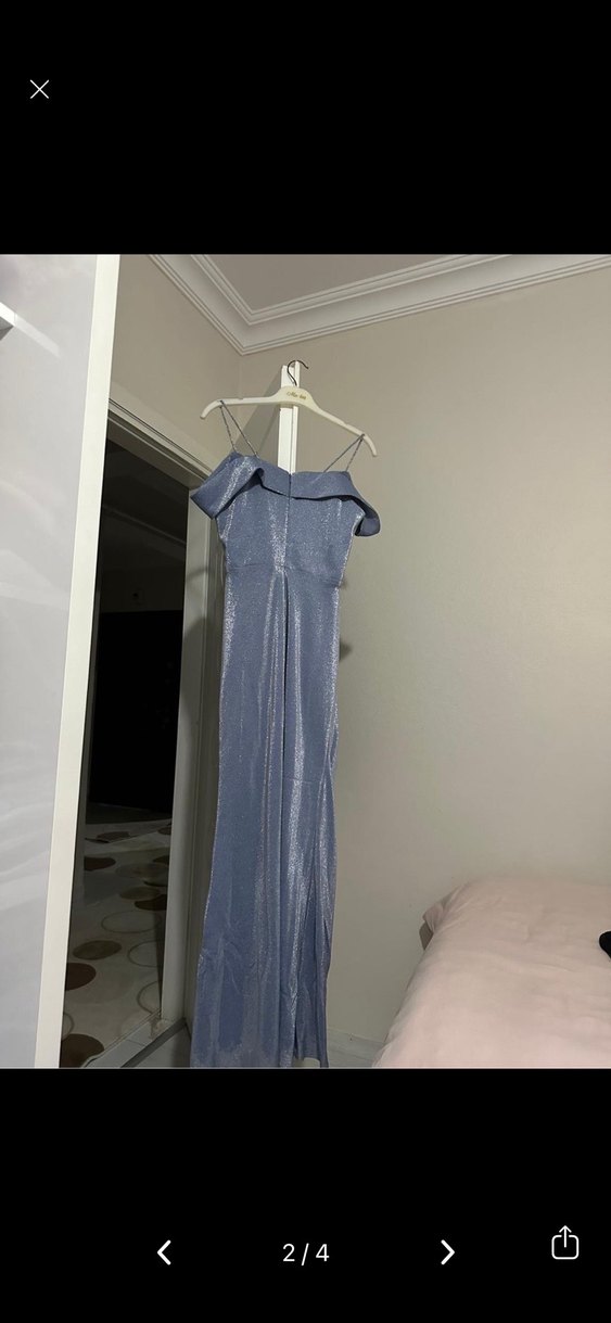 Uzun Gri Drapeli Straplez Abiye Elbise - Görsel 2