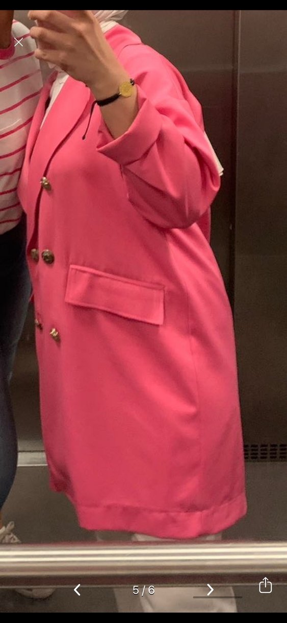 Pembe Uzun Kadın Blazer Ceket - Görsel 4
